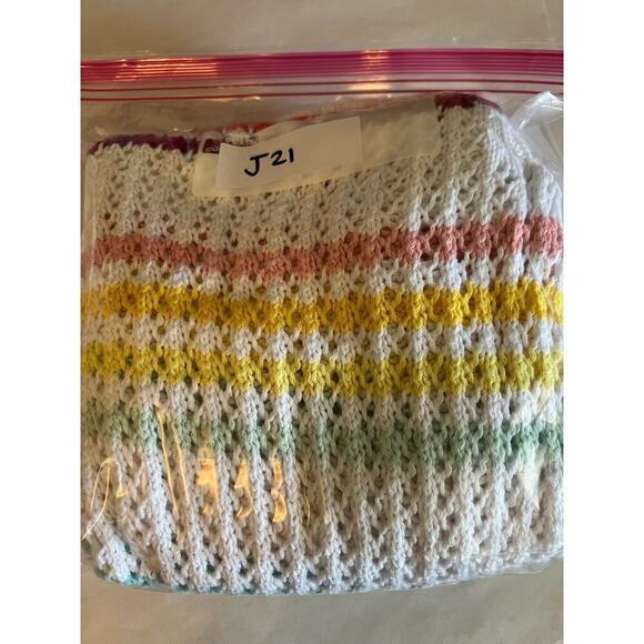 Talbots Open Stitch Rainbow Stripe Sweater Raglan Crochet Loose Knit Women's M - Picture 8 of 8